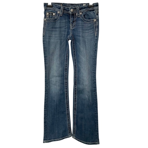 Miss Me Girls Medium Dark Wash Mid Rise Embellished Bootcut Jeans Size 12 - Picture 1 of 9